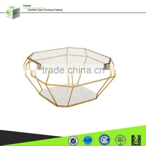 CN8029 Unique Art Deco Diamond Glass Top Marble Gold Coffee Table thumbnail-1