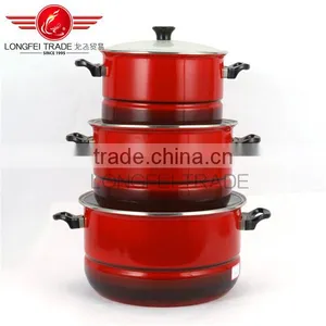 OEM 3pcs Enamel / Ceramic Cassrole / Stockpot With Glass Lid thumbnail-1