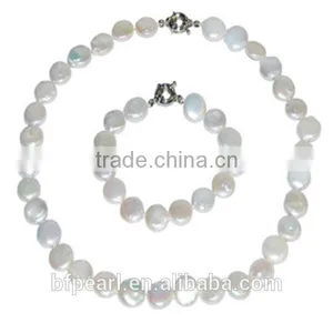 Coin Freshwater Pearl Necklace With 9 Inches Bracelet Jewelry Set thumbnail-1