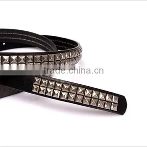 Wholesale Double Layer Pyraid Rivets Decorated D Buckle Sex Girl Thin PU Waist Belt thumbnail-3