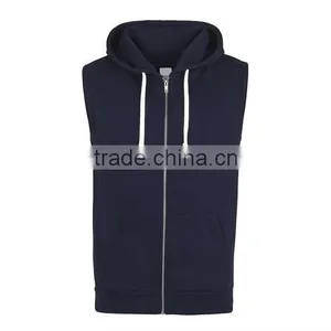 no Name Hoodies Plain Black Hoodies 80% Ringspun Cotton 20% Polyester Full Zip Sleevless Bodybuilding Hoodies thumbnail-4