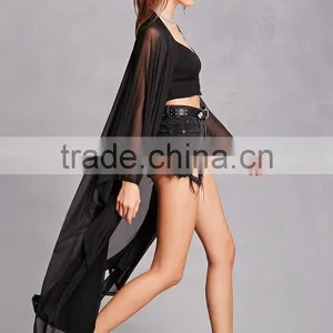 Sheer Mesh Cardigan, Open Front Long Dolman Sleeves Women Long Cardigans thumbnail-3
