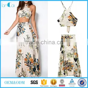 Women's Sexy 2 Piece Dress Set Slim Floral Backless Crop Toplong Skirt+Maxi Dress thumbnail-1