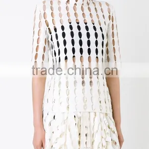 New Style Girls Fashion Cutting High Neck Blouse Wholesale OEM Service thumbnail-3