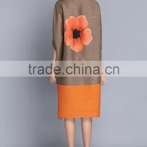 Latest Design Woman Button Flower Printed Crinkled Dress thumbnail-5