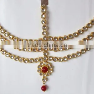 MATHAPATTI Kundan MAANG TIKA GOLD PLATED POLKI Pearl thumbnail-1
