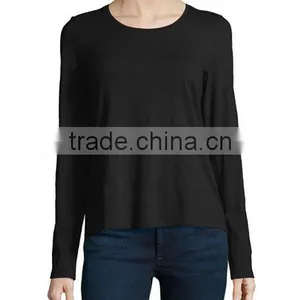 Jersey Fabric Pullover Style t Shirt/long-sleeve Organic Cotton Tee With Straight Hem thumbnail-3