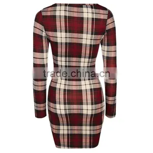 Wholesale Bodycon Slim Pencil Party Dress Design Your Own Fashion Checked Dress thumbnail-6