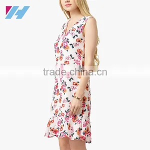 Summer Latest Fashion V Neck Floral Printed Mini Shift Dress Pattern 2016 thumbnail-3
