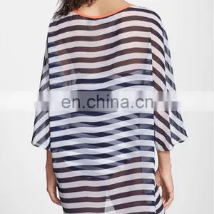 C60 Stripe Cover Up Beach Tunic Women Beachwear thumbnail-1