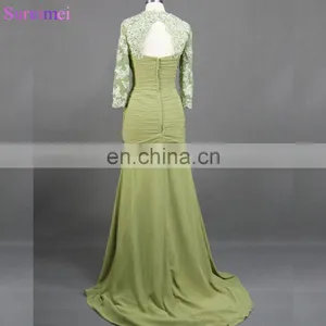 Elegant Mermaid Floor Length Long Lace Chiffon Mother of the Bride Dresses MQ028 thumbnail-3