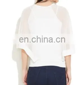 2015 White Top With Smocking And Tie-up Women Blue Floral Print Tie-up Top thumbnail-3
