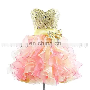 2016 Lovely Sweetheart Bowknot Ball Gown Sequins Beaded Organza Cascading Ruffles Homecoming Dresses thumbnail-1