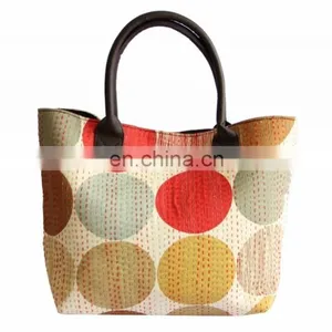 Traditional Kantha Work Multi Cotton Leather Women Shoulder Bag thumbnail-4