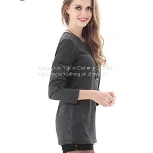 Long Sleeve O-Neck Pure Slimming Bodycon Lady's Top thumbnail-1