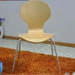 Plating Steel Legs Maple Wood Veneer Plywood Modern Dining Chair Round Head Curved Wooden Computer Chair thumbnail-1