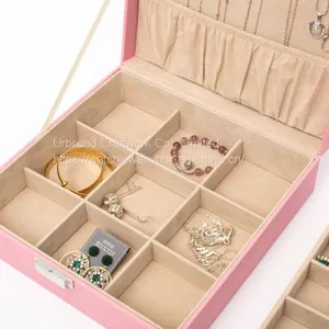 Square Large Capacity Fresh and Simple PU Flannel Jewelry Box Double-layer Portable High-end Princess Jewelry Storage Box thumbnail-4