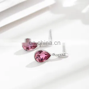 925 Sterling Silver Needle Heart Earrings Made With Austrian Crystals Birthstone Jewelry Gifts for Women thumbnail-3
