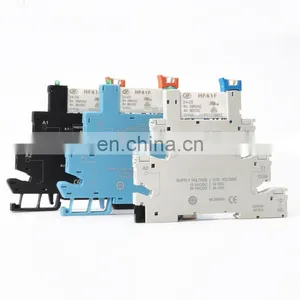 DIN RAIL HF41F 12V 24V Integrated PCB Mount Power Relay With Relay Holder Voltage Contact Relay Module Set thumbnail-1
