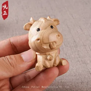 Chinese Zodiac Cartoon Ornaments Peach Wood Carving Hand-held Dolls Wood Carving Animal Zodiac Ornaments thumbnail-5