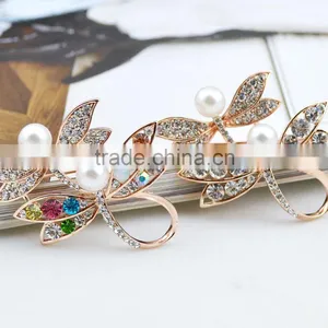 2015 Fashion Jewelry Dragonfly Design Pearl Brooch Multicolor Crystal Brooch thumbnail-3