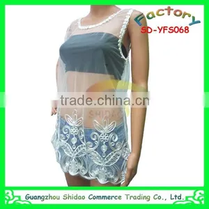 Elegant White Woman Blouse Fashion Mesh Embroidery Lace Blouse thumbnail-2