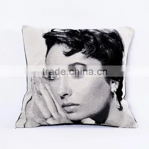2016 Hotsale 100% Cotton Wholesale Printed Portrait Cushion, Black and White Jacquard Cushion thumbnail-1