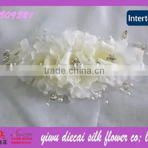 Cream Fabric Beaded Flower Wedding Accessories thumbnail-1