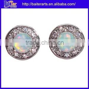 Women 925 Sterling Silver Round White Opal Diamond Stud Earrings Jewelry Quality Choice thumbnail-1