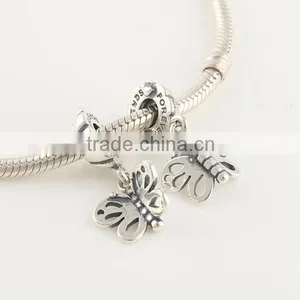 925 Sterling Silver Butterfly Dangle Charm Bead For European Beads Bracelets thumbnail-1
