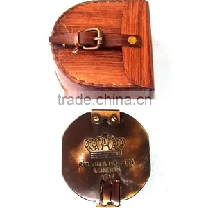 Nautical Antique Brass Compass -Pocket Compass With Leather Case 13488 thumbnail-2
