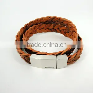 Charm Bracelets Leather Stainless Steel Double Wrap Leather Bracelet Macrame Bracelets thumbnail-4