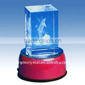 Red Rotating Round LED Light Base With 3d Laser Engraved Crystal Cube thumbnail-1