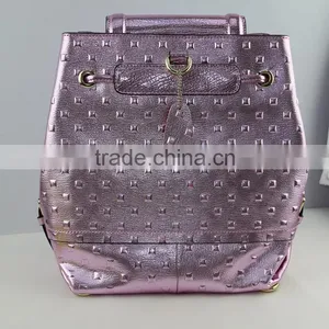 Stylish Shinning Pink Leather Cute Girls Small Daily Leisure Backpack thumbnail-3