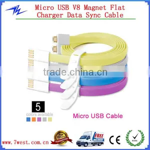 Newest Colorful Noodle Flat Magnet Micro USB Cable Charger Data Sync Cable for IPhone4/iPhone 5/Andriod Smartphone thumbnail-1