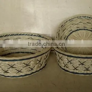 Blue Set/3 Nested Round Bamboo And Rattan Basket thumbnail-1