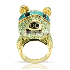 Hot Kingman Lovely Pig Rings Crystal Jewelry for Girls thumbnail-4