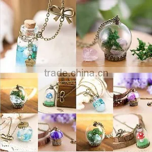 Wishing Bottle Fashion Sweater Chain Dried Flower Moss Pendant Necklace For Gift thumbnail-3