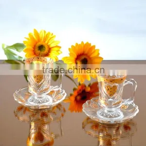 Small Round Decal Tea Glass Cup and Saucer Set thumbnail-1