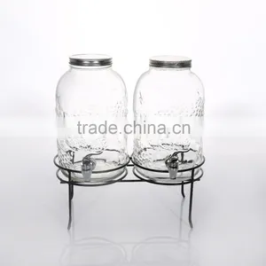 4.5L Twin Clear Glass Dispenser With Iron Stand With Pattern thumbnail-1