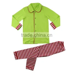 2016 Lime Green Red Striped Ruffle Baby Pajamas Set Night Dress Gown Kids Children Christmas Clothing Holiday Siblings Pajamas thumbnail-4