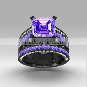 Fancy Gemstone Ring Sets Big Square Amethyst Stone Rings Couple Ring For Unsex thumbnail-1
