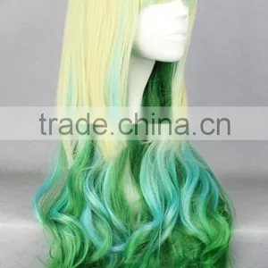 Costume Synthetic Crazy Color Kinky for Halloween Party Wig Yellow and Green Wig N413 thumbnail-2