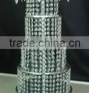 2016 Hot Sale Elegant Tiered Crystal Wedding Cake Stand With Hanging Crystals thumbnail-1