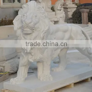 Outdoor Decorative White Marble Life Size Lion Statues thumbnail-2