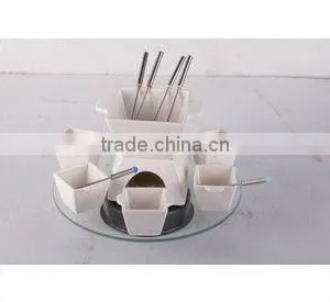 Ceramic Chocolate Fondue Set, Mini Chocolate Fondue Set, Antique Chocolate Set thumbnail-1