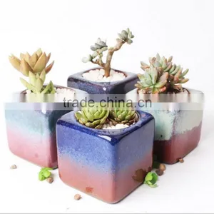 Attractive Kiln Glaze Square Mini Ceramic Flower Pots thumbnail-1