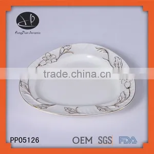 Track Design Gold Rim Ceramic Charger Plates Wholesale For Wedding,customized Triangle Ceramic Kitchenware With Gold Rim thumbnail-1