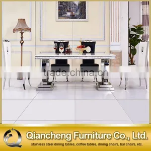 French Style Marble Top Stainless Steel 8 Seaters Dining Table Set thumbnail-2