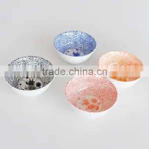 Stoneware Japanese Style Bowl in Handpainted Design or Decal Printing With Chopsticks Holder thumbnail-3